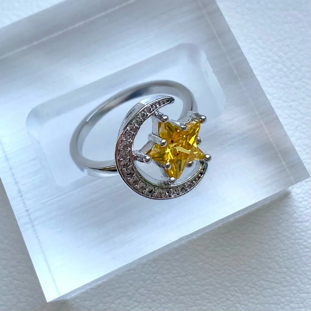 Silver Ring with Yellow Star and Crescent